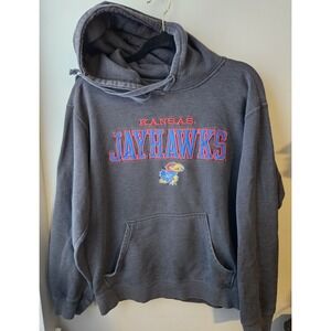 Kansas Jayhawks Hoodie NCAA Embroidered Logo Pullover Hoodie Gray Unisex Sz M